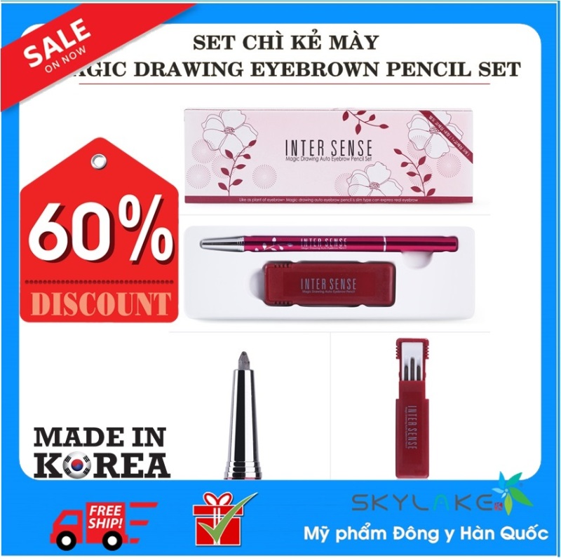 Set bút chì kẻ mày 2 đầu Hàn Quốc, có 3 lõi thay thế Magic Drawing Auto Eyebrow Pencil Set - Mỹ phẩm thảo dược Hàn Quốc-Skylake giá rẻ