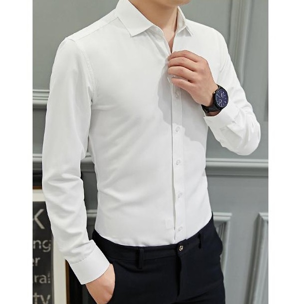 Áo somi nam trắng trơn chất kate lụa bintore94 ms087