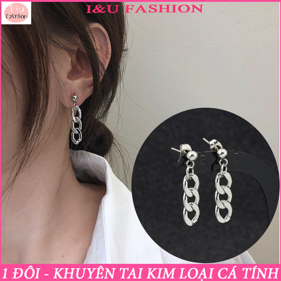 Khuyên tai bông tai UNISEX mắt xích kim loại cá tính thiết kế đơn giản độc đáo màu Bạc phong cách thời trang xu hướng mới hot hit cho Nam Nữ KT-124