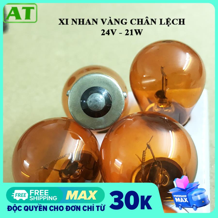Hộp 10 Bóng Đèn Xi Nhan Ô Tô Chân Cài Lệch 24V 21W Màu Vàng (Một Tóc)