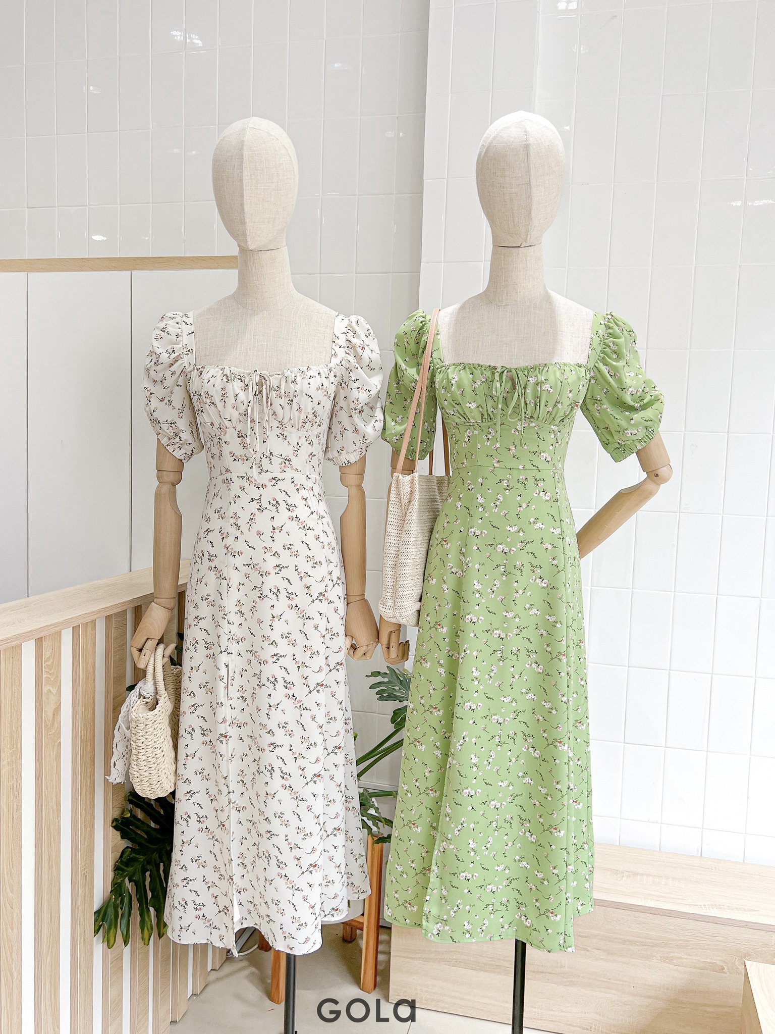 Đầm NATHY - Đầm midi hoa nhí smocking lưng
