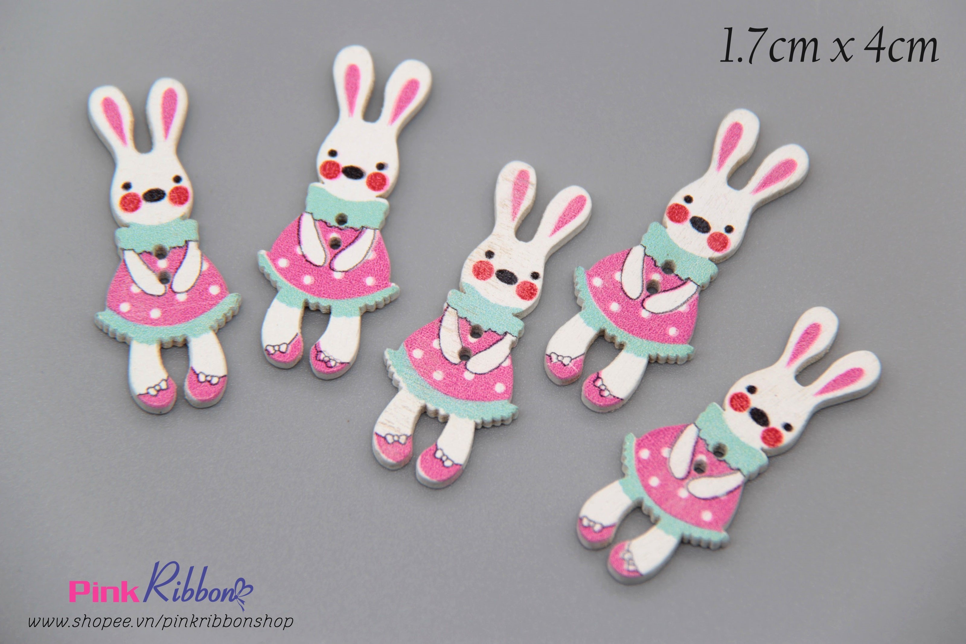 Thỏ gỗ trắng cỡ 4cm x 1.7cm