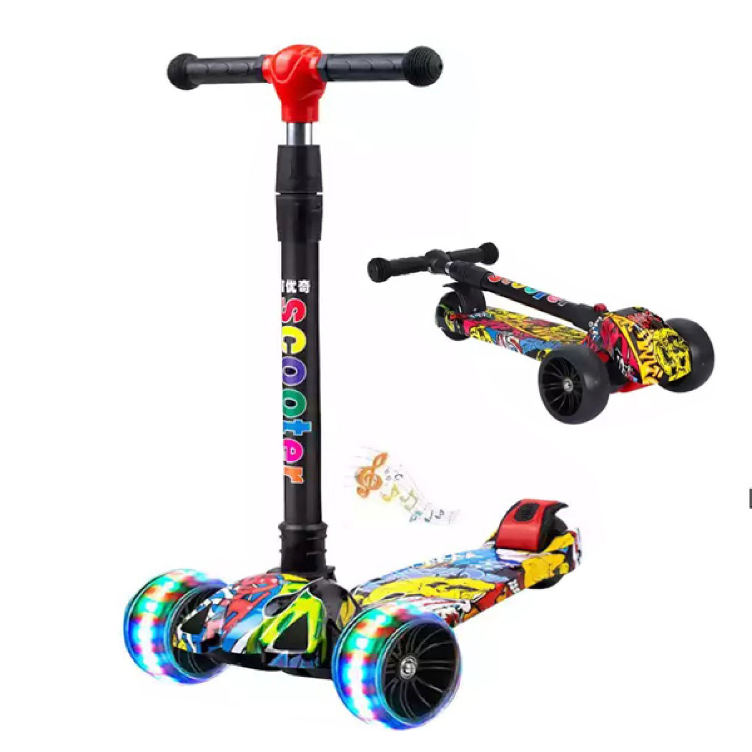 Xe Trượt Scooter Graffiti 3 Bánh Có Đèn Phát Sáng, Có Nhạc Gấp Gọn – Hàng Chính Hãng