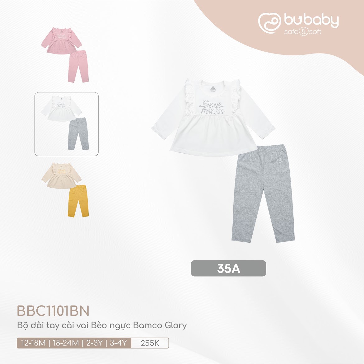 Bộ dài tay cổ tròn/ cài vai bèo ngực/ cổ trụ Glory Bu