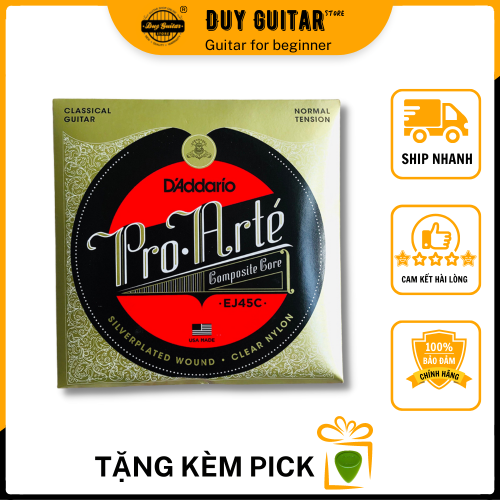 Set of 6 strings guitar classic D'Addario EJ45C strings ghitar classic for balanced sound and clarity definition along with timbre very soft single guitar store
