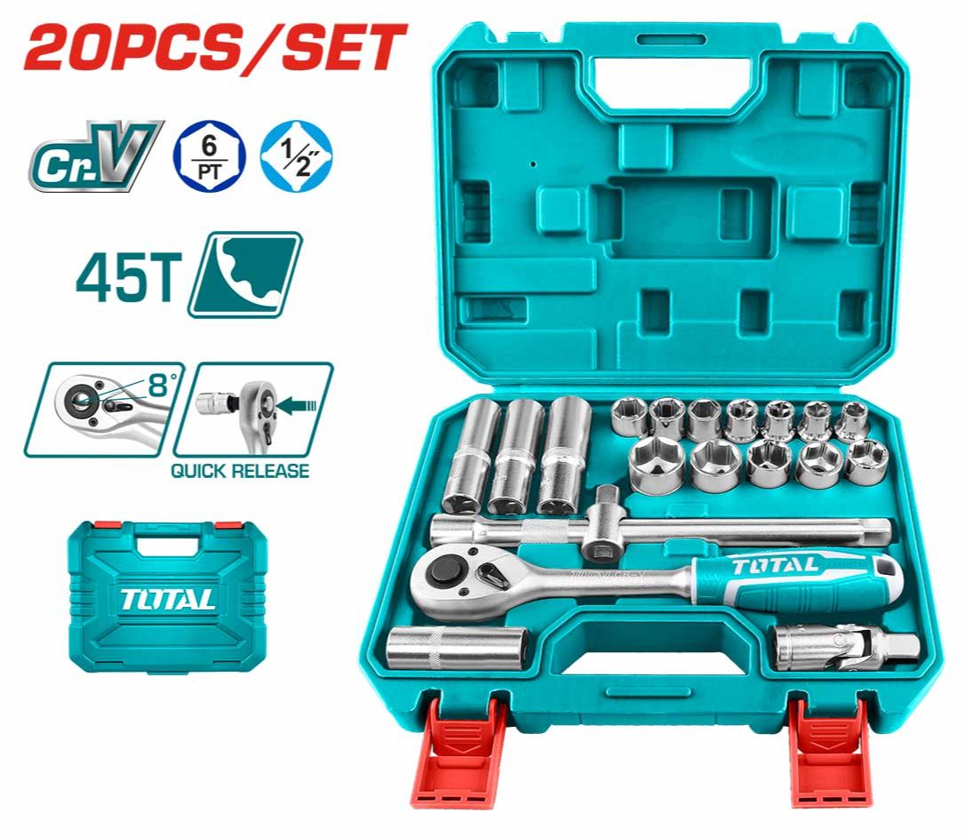 Bộ đầu tuýp total gồm 20 - 45 chi tiết socket 1/2 - 1/4 inch bộ đồ nghề sửa xe máy, siết bulong chính hãng - thinksafe