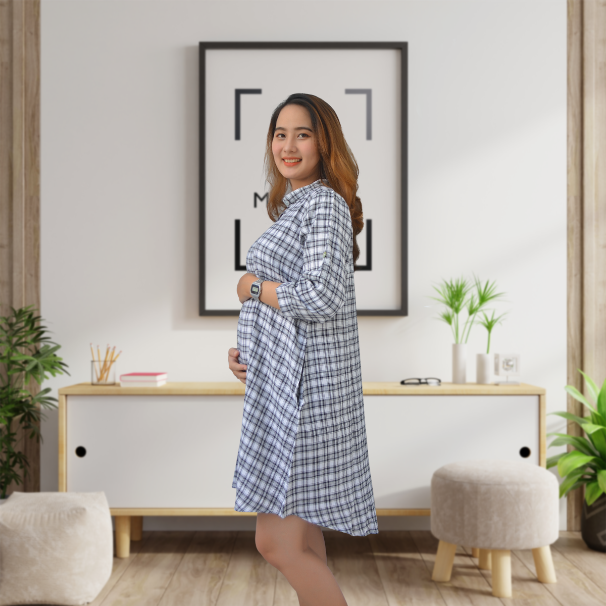 Đầm bầu công sở caro Emum