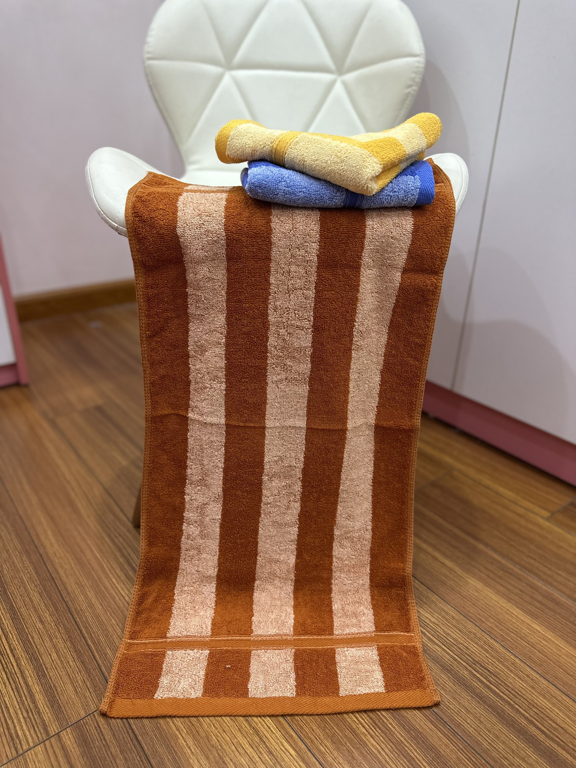 Khăn lau đầu, lau tóc cotton 34*80cm-120gr - kẻ mờ Tân Thịnh