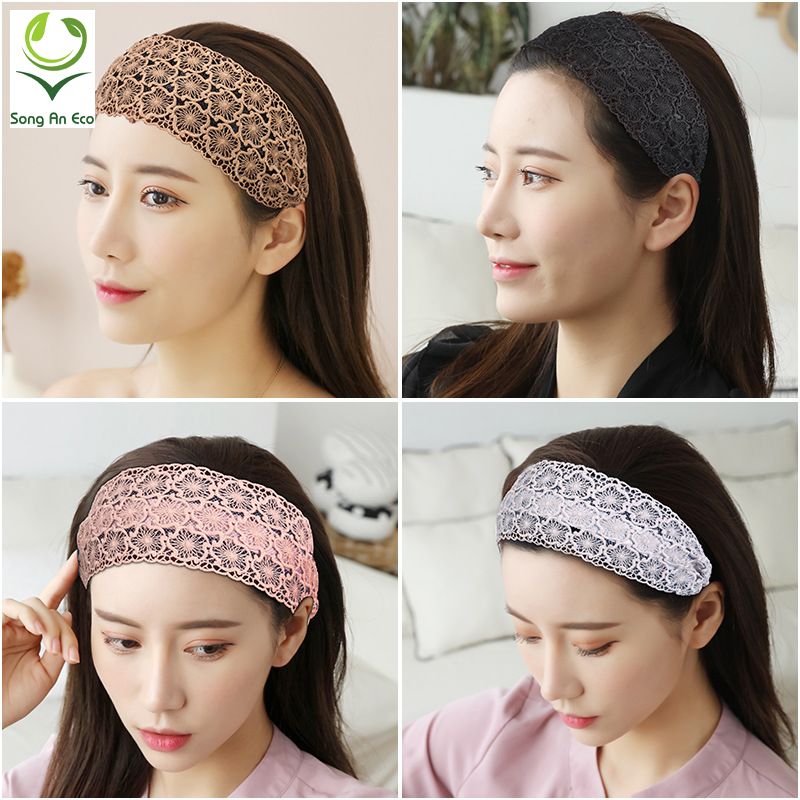 (5 màu) Bờm cài tóc bản to ren hoa dễ thương BN125