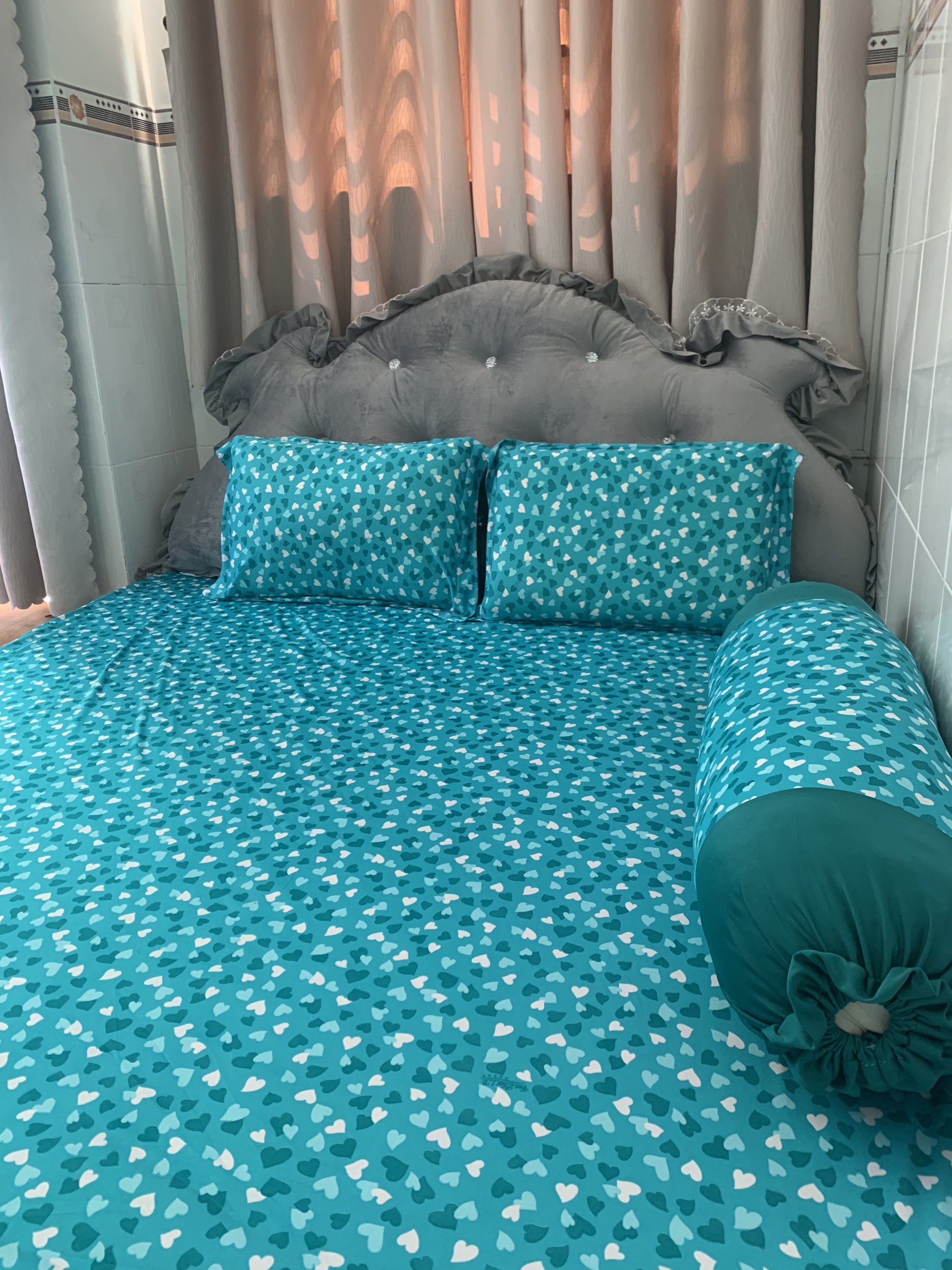 Bộ drap thun Hàn quốc mẫu trái tim