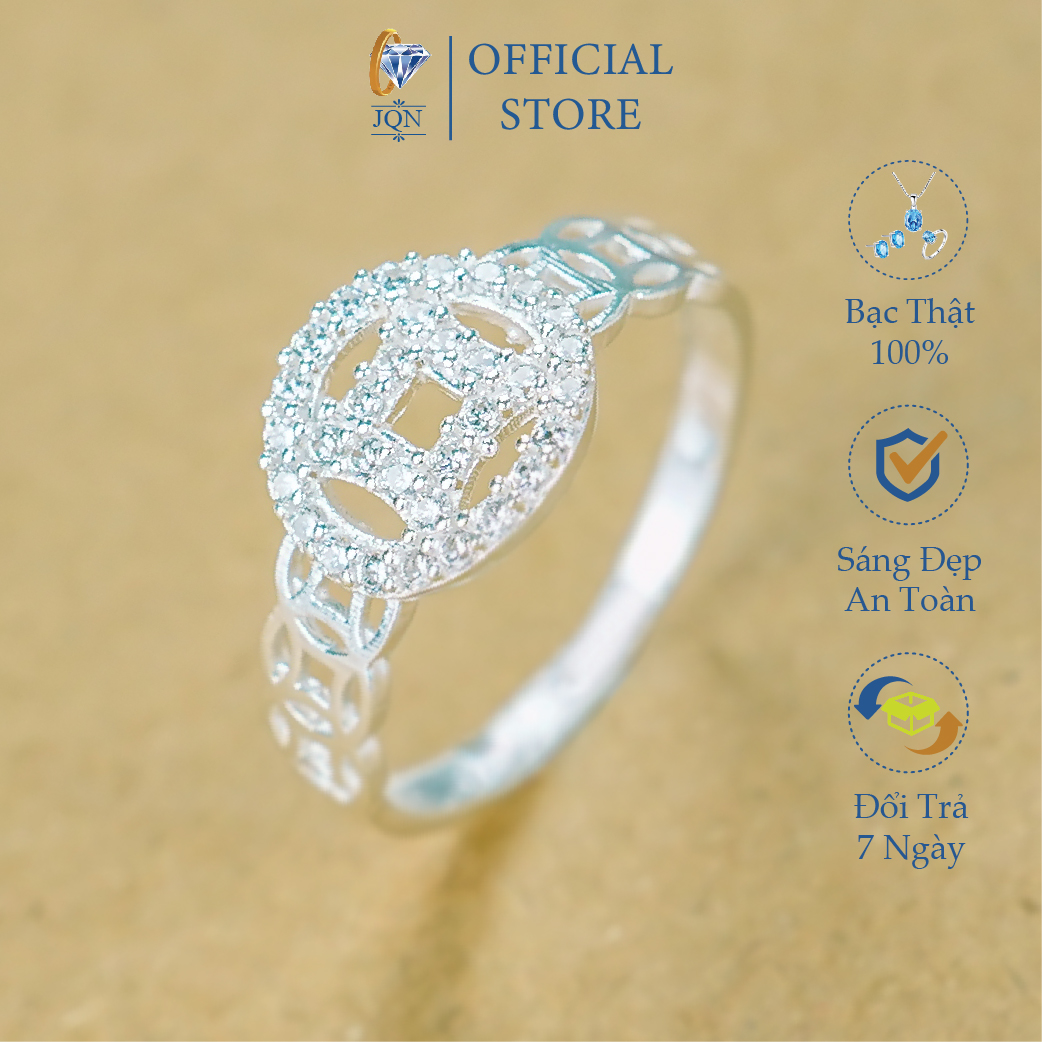 Nhẫn bạc thật nhẫn kim tiền mặt đá tròn trẻ trung- JQN gian hàng chính hãng cam kết bạc chuẩn chất lượng không lo đen xỉn