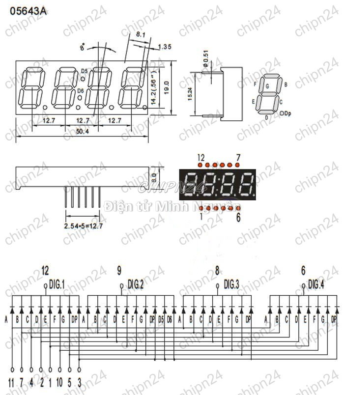 [1 con] (F23) Led 7 Đoạn Đồng Hồ 0.56 inch 24H Dương (Màu Đỏ)