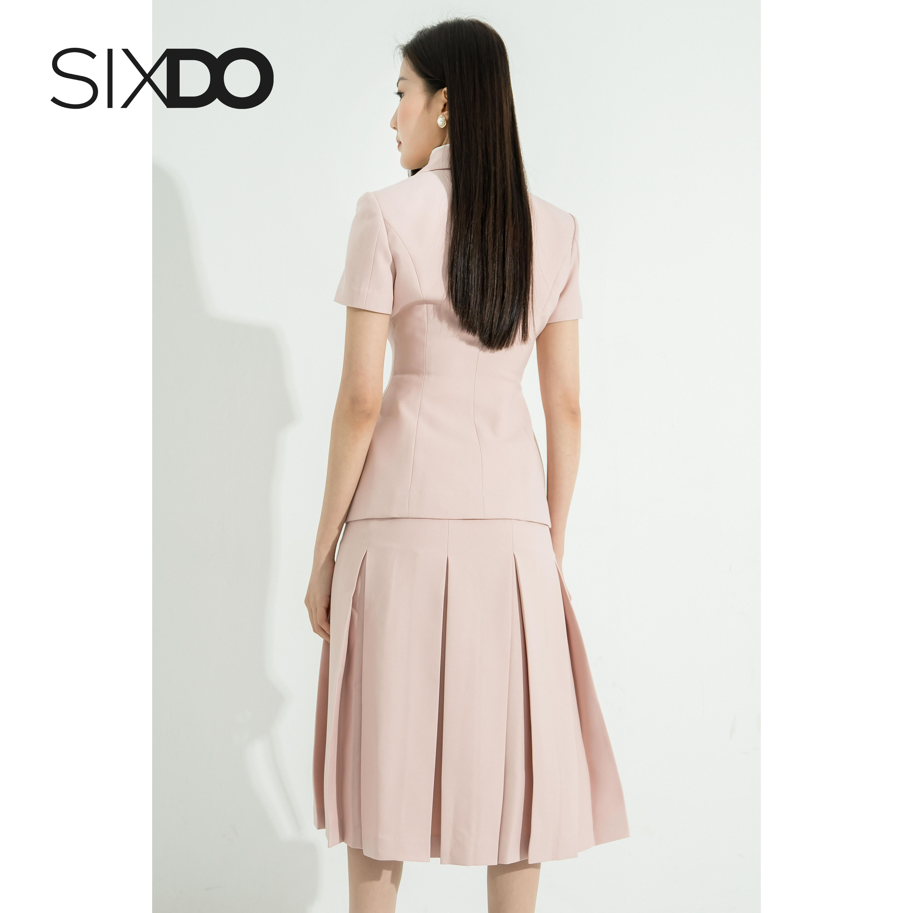 Chân váy tuýp xi hồng xếp ly SIXDO (Light Pink Knife Pleated Midi Skirt)