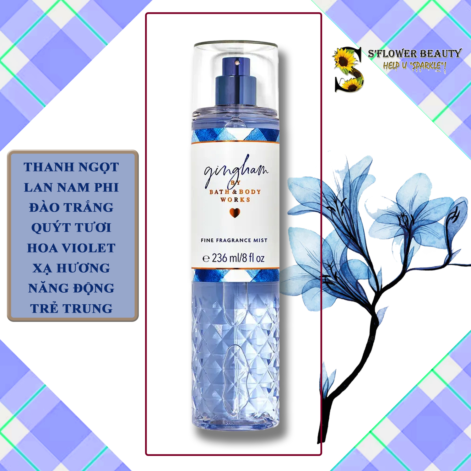 💙 gingham | xịt thơm nước hoa lưu hương toàn thân bath & body work fine fragrance mist