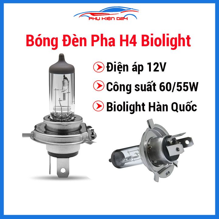 Bóng đèn pha halogen H4 12V 60/55W Biolight Hàn Quốc ánh sáng vàng cho ô tô, xe máy