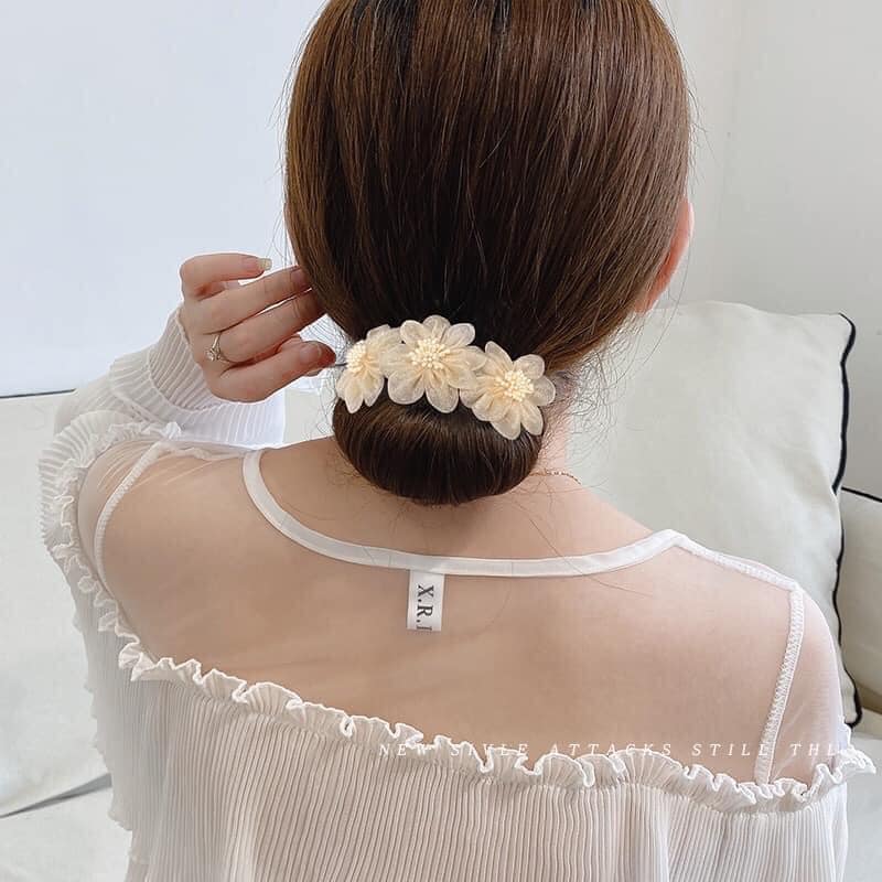 Dây buộc tóc hoa trà,Dây buộc tóc, búi tóc cánh hoa  phong cách hàn quốc