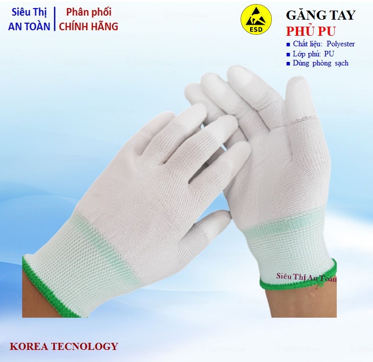 Găng tay PU phủ ngón trắng, găng tay tĩnh điện cao cấp, găng tay bảo hộ an toàn, dùng nhà máy điện tử phòng sạch-Chính hãng