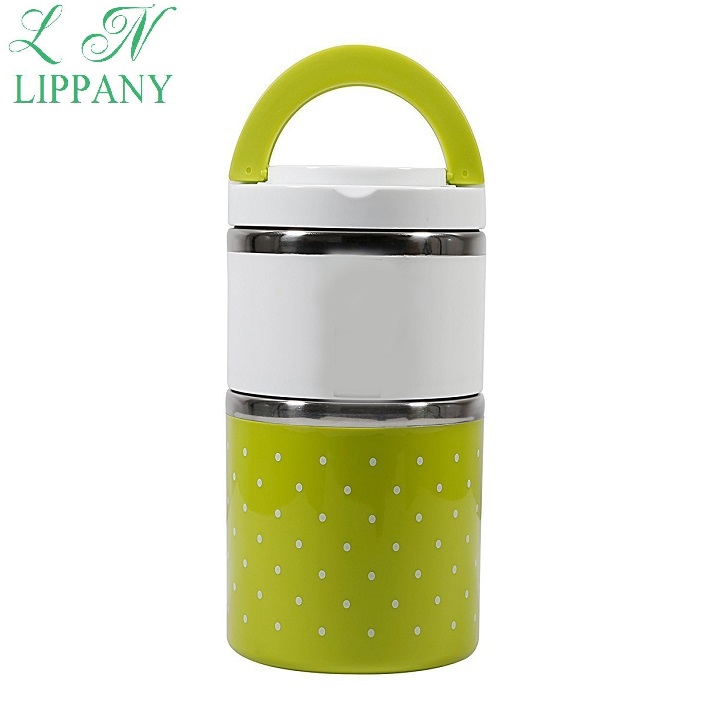 Cặp lồng cơm 2 tầng giữ nhiệt chấm bi ruột inox