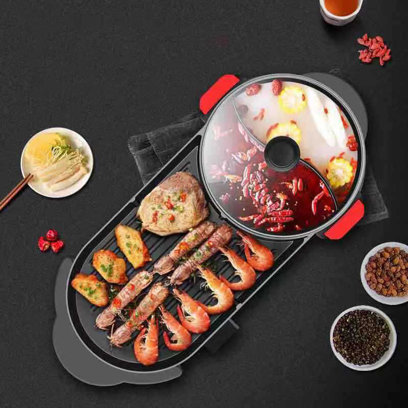 (Tặng 10 móc dán) Bếp 2 trong 1 lẩu nướng BBQ 2 dây nguồn riêng Unika không khói công suất 3000W model G867 tiện dụng