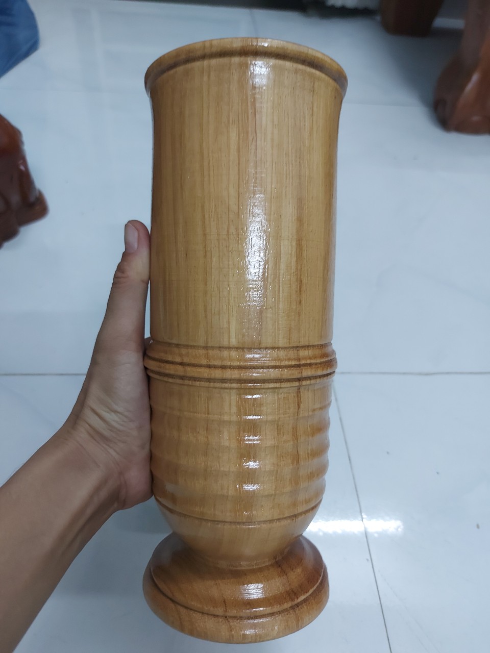 Ống Đựng Nhang bàn thờ gỗ gõ nguyên khối cao 25cm