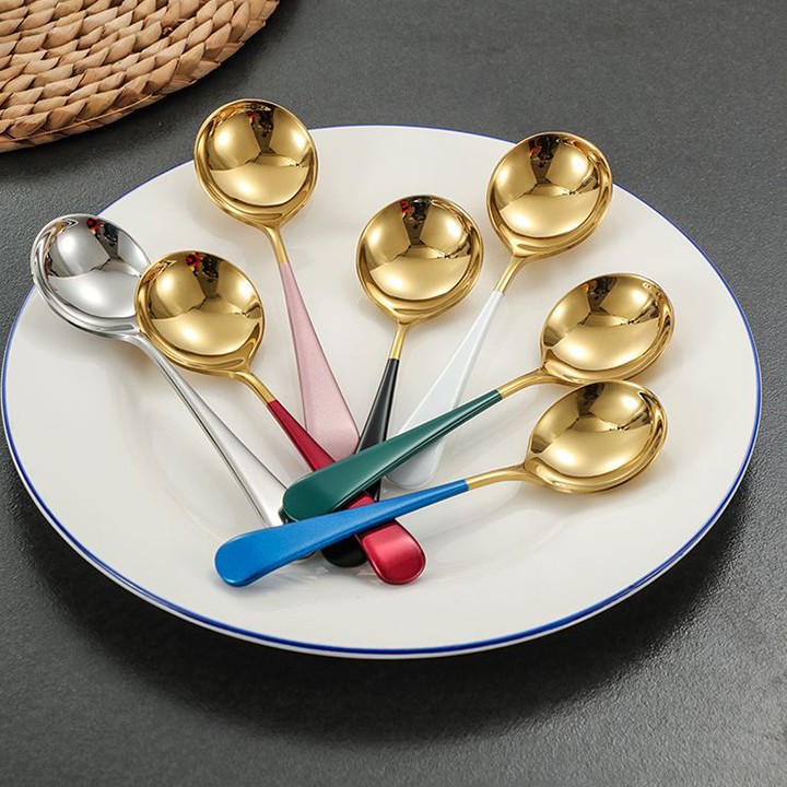 Thìa mạ vàng cỡ lớn, kích thước dài 17 cm, đường kính 4,5cm , Thìa inox cao cấp , Thìa ăn cơm vàng siêu sang chảnh-Muỗng an cơm -GIAO MÀU NGẪU NHIÊN