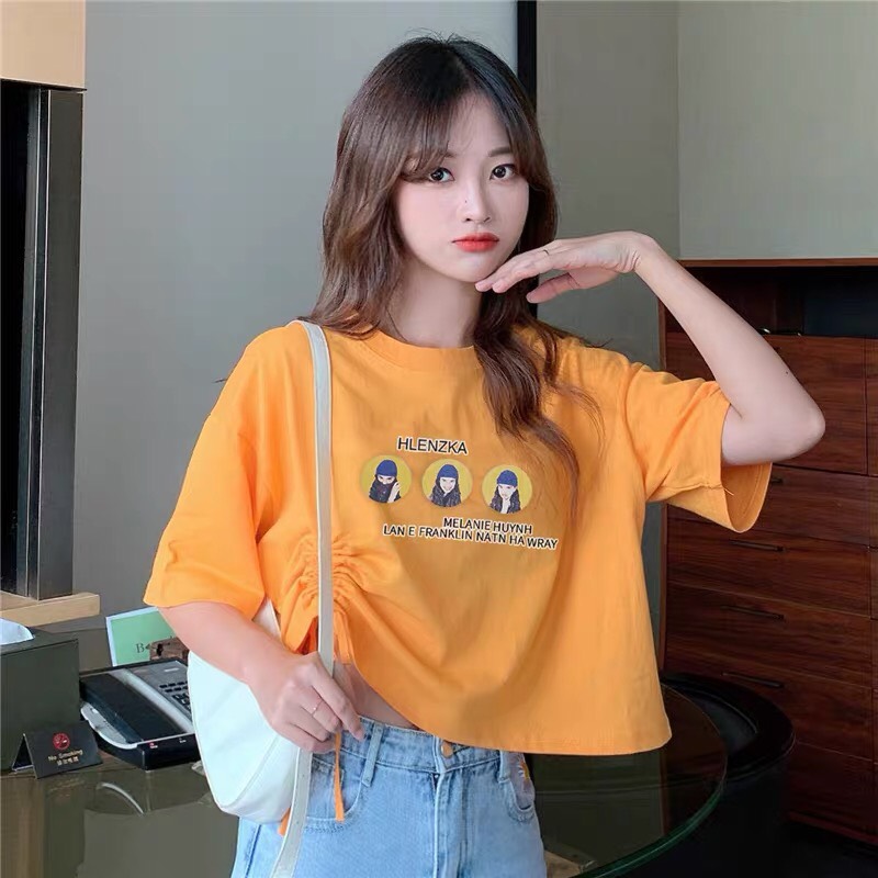 AÓ CROPTOP RÚT DÂY 1 BÊN CÔ GÁI