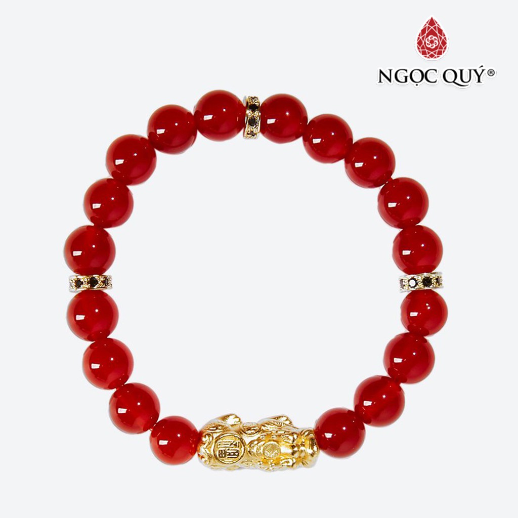 Vòng tay đá mã não đỏ charm tỳ hưu mạ vàng 24k - ngọc quý