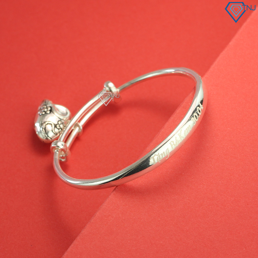 Lắc bạc cho bé khắc tên gắn con giáp hình chuột LTT0040 - Trang Sức TNJ