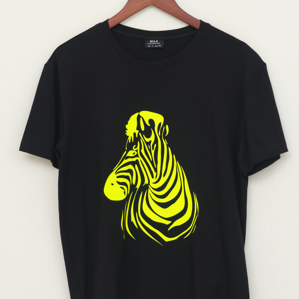 Max-1 | t-shirt black short sleeves with neon yellow zebra print