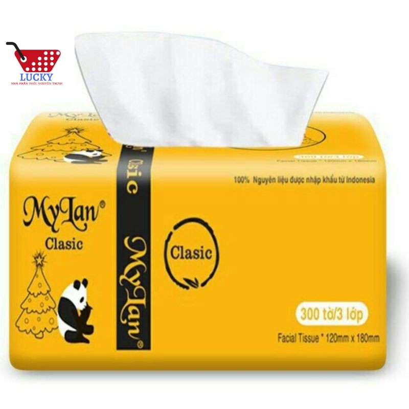 Gói giấy rút, giấy ăn Cầu Vồng MyLan 3 Lớp Siêu Dai, Không Tan Trong Nước (300 Tờ/Gói )100% Không hóa chất- Hàng chính hãng