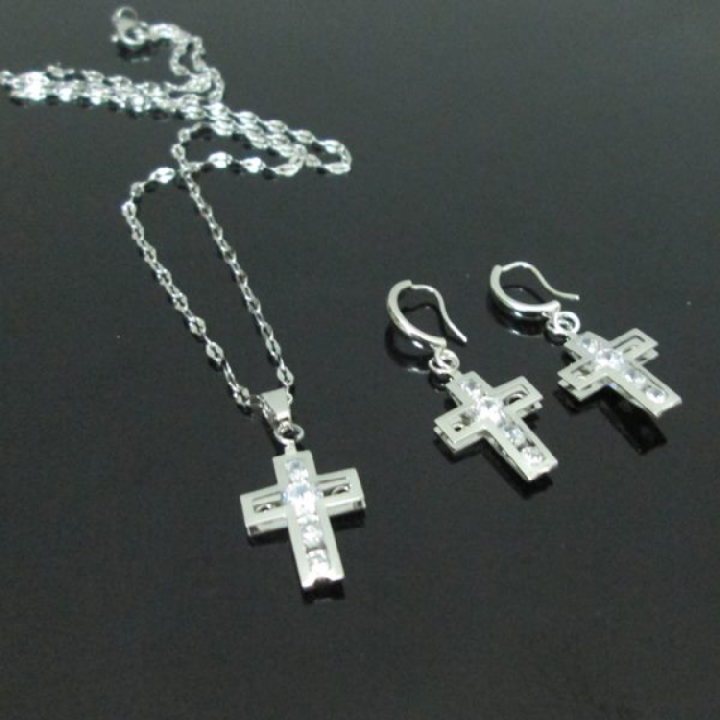 Stainless steel earrings style dangling cross applique stone zircon-permanent warranty not black and not rust