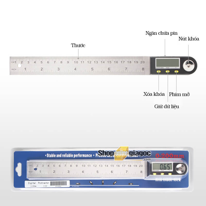 Thước đo góc,đo độ điện tử 200mm 360 độ