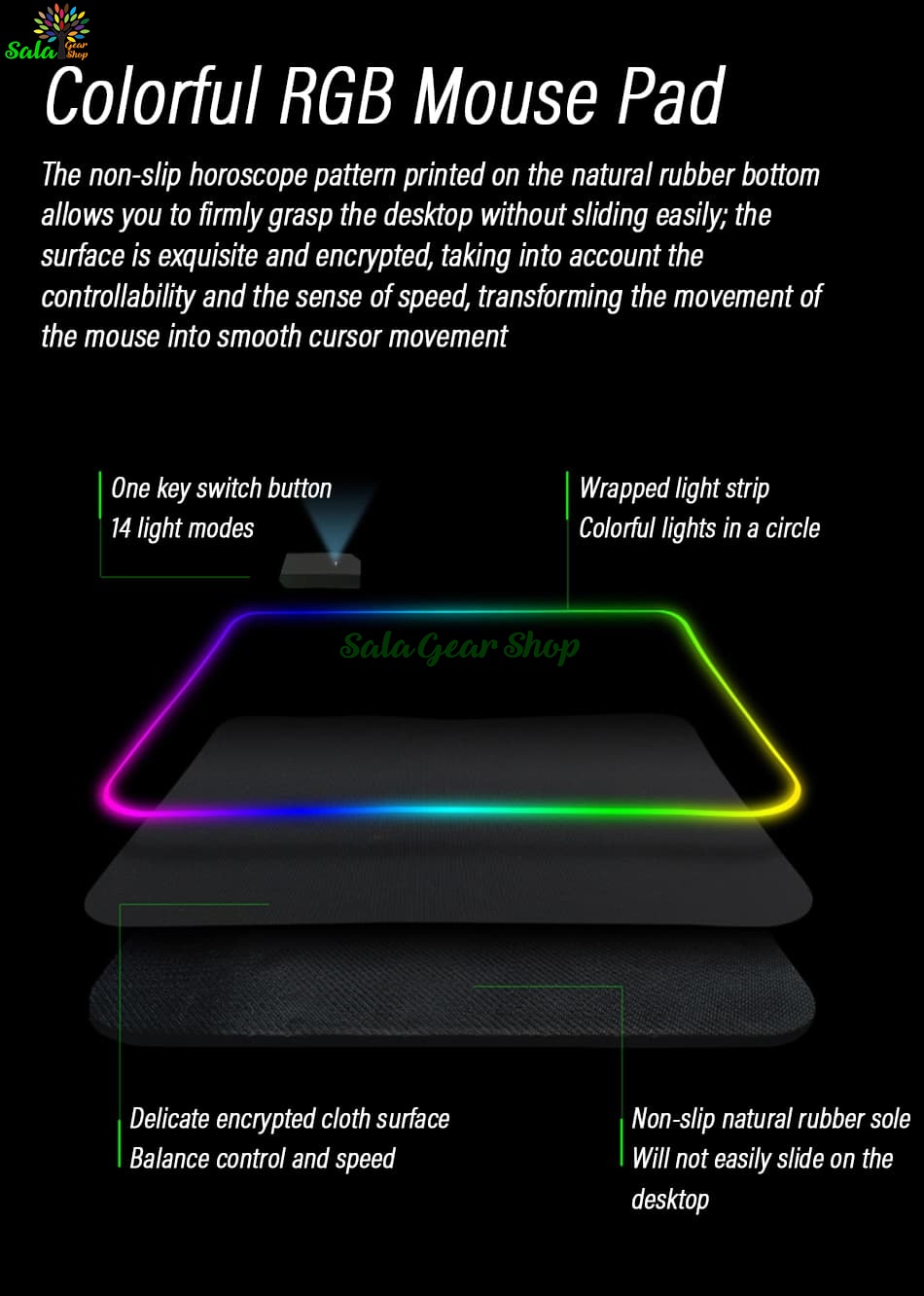 Miếng lót chuột 80x30 LED RGB | Logo Razer
