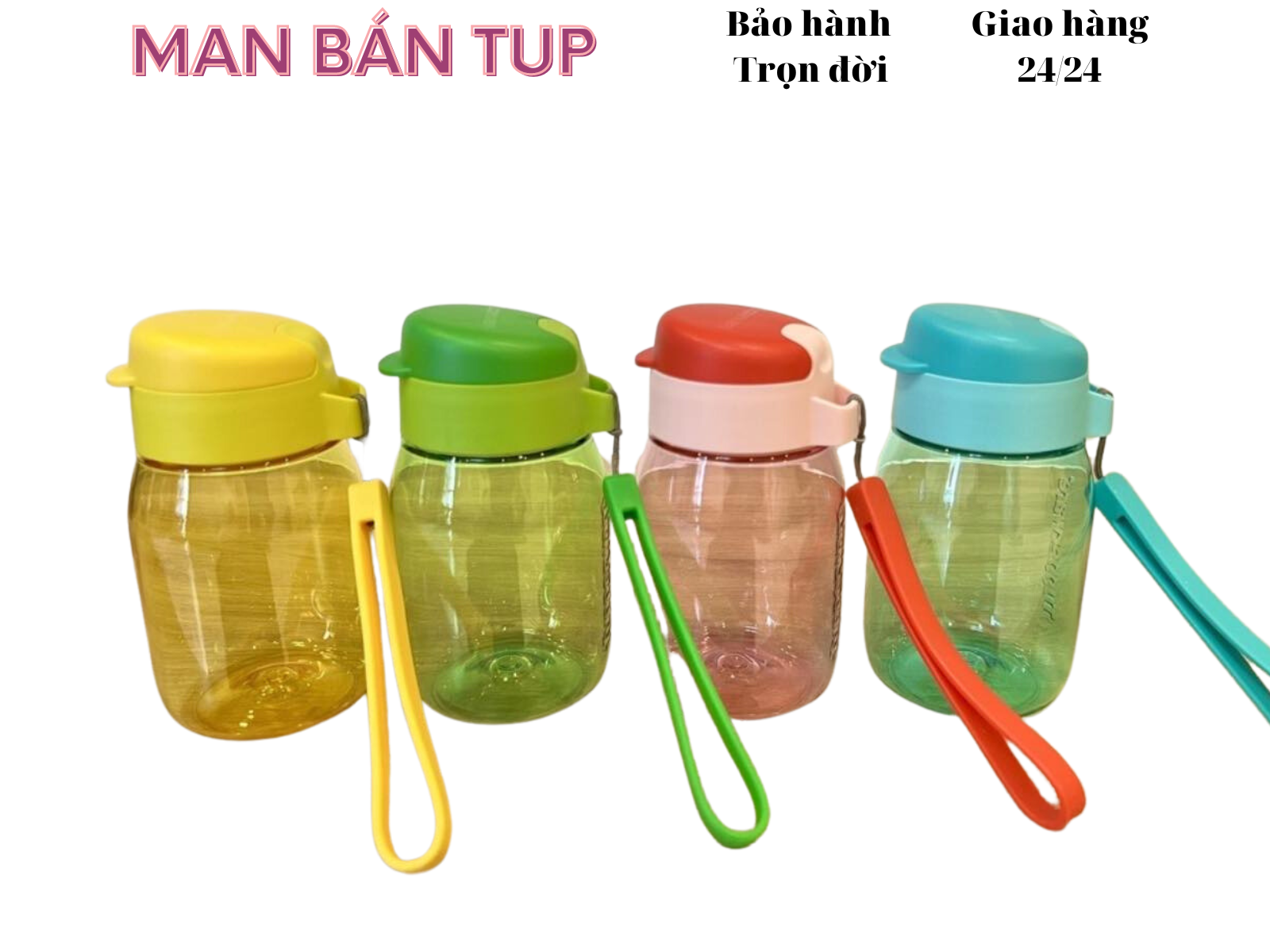 Bình nước Tupperware 1.1L, có vạch chia, có dây đeo, kèm ống hút
