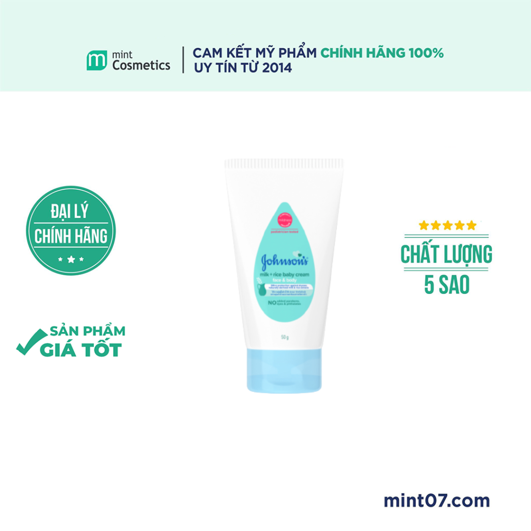 Kem dưỡng johnsons baby milk + rice cream face & body 50g xanh