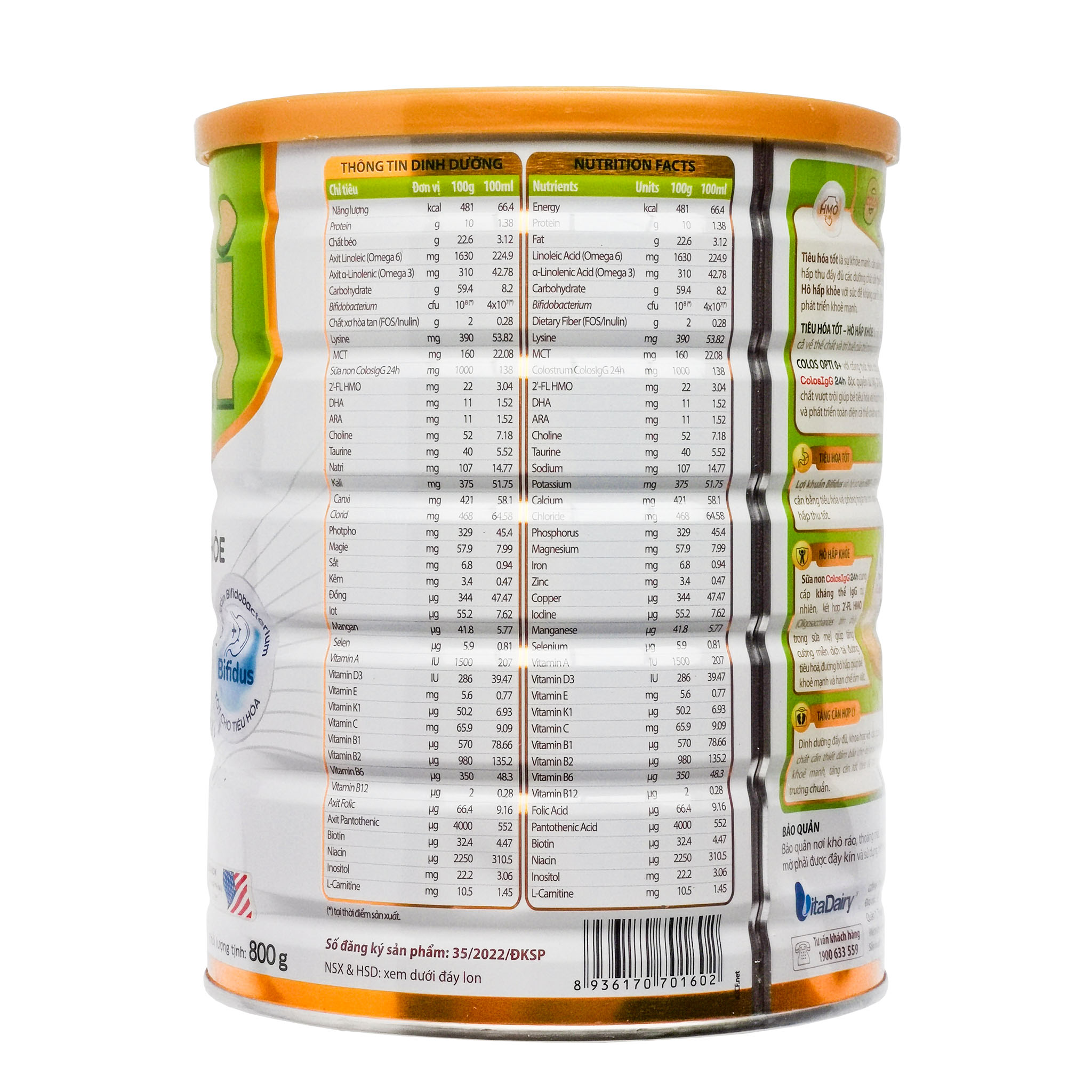 COMBO 2 HỘP SỮA BỘT COLOS OPTI 0/1+ 800G