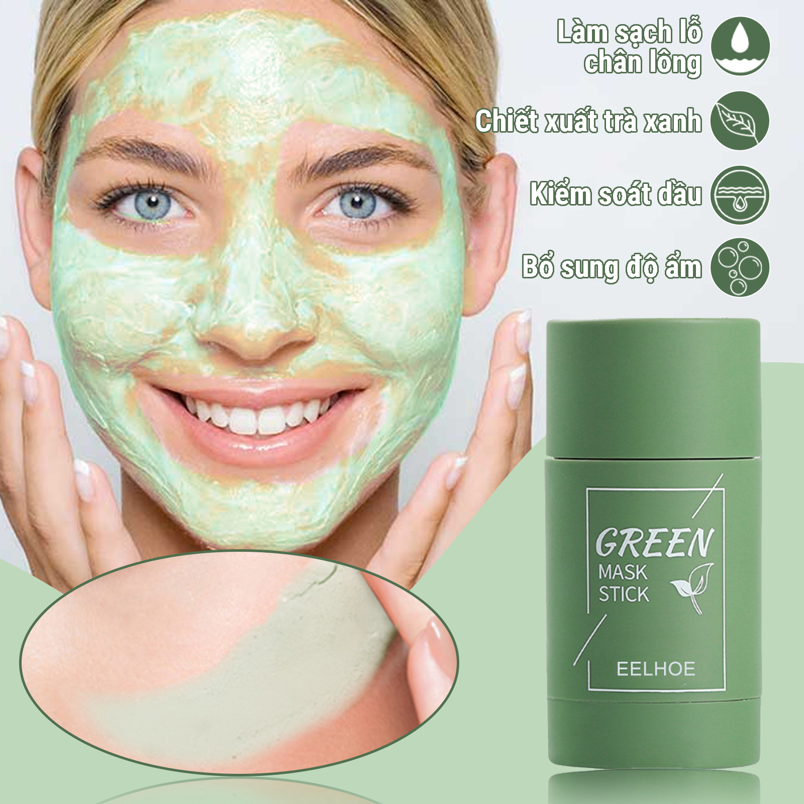 Mặt nạ trà xanh dạng lăn GREEN MASK STICK Thanh lăn mặt nạ trà xanh Green mask stick - Cam Kết Chính hãng 66g