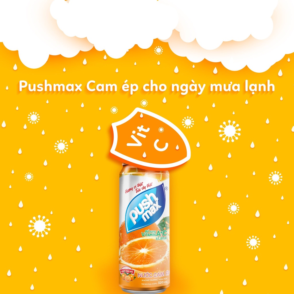 Thùng 24 Lon Nước Trái Cây Cam Ép Pushmax (320ml x 24 Lon)