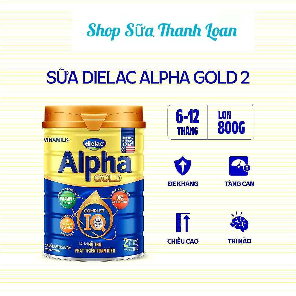(HSD T4-2026) SỮA BỘT DIELAC ALPHA GOLD IQ 2 - HỘP 800G (CHO TRẺ TỪ 6 - 12 THÁNG TUỔI).