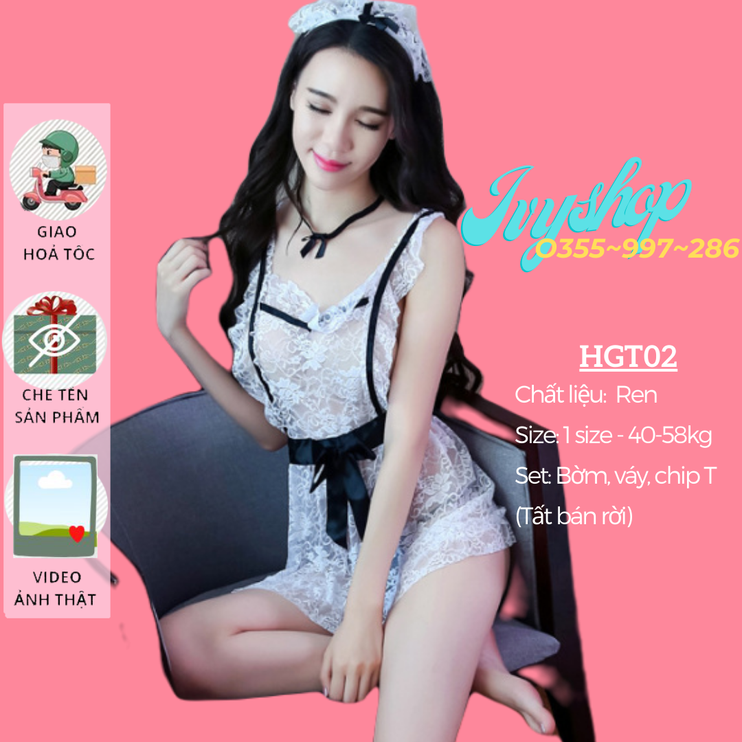 Váy Ngủ 2 Dây Cosplay Hầu Gái, Đầm Ngủ Cosplay Sexy Cô Giúp Việc Đảm Đang - HGT02 - dáng ngắn như hình