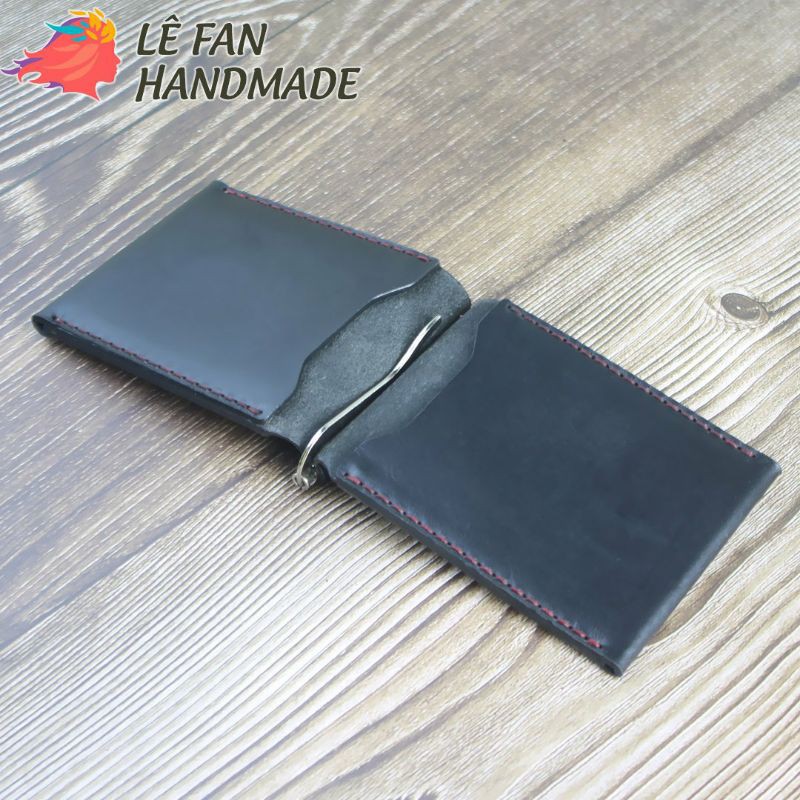 Ví kẹp da bò handmade, thiết kế đơn giản, chắc chắn