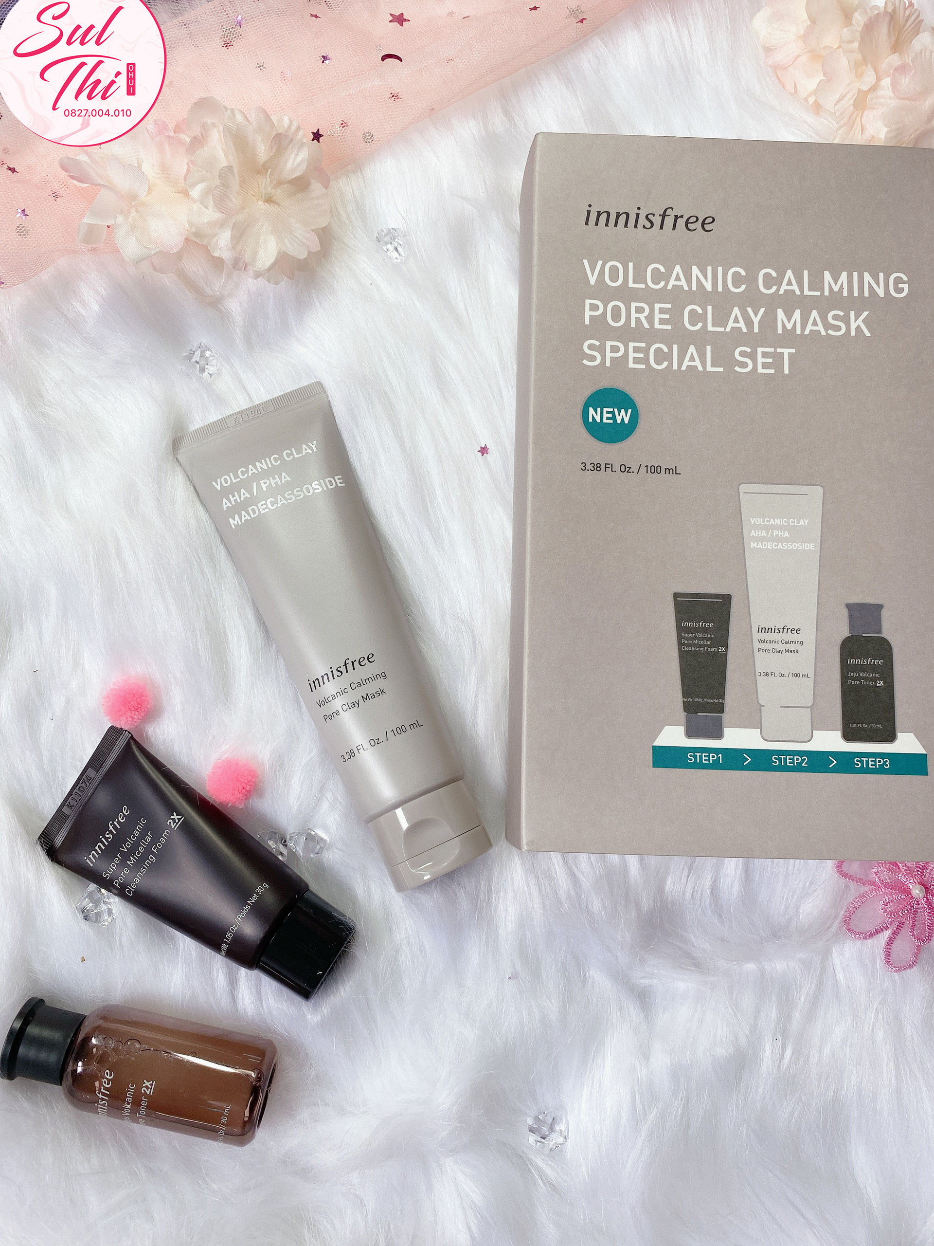 SET Mặt Nạ Đất Sét Innisfree Volcanic Calming Pore Clay Mask 100ml (Bộ 3 sản phẩm)