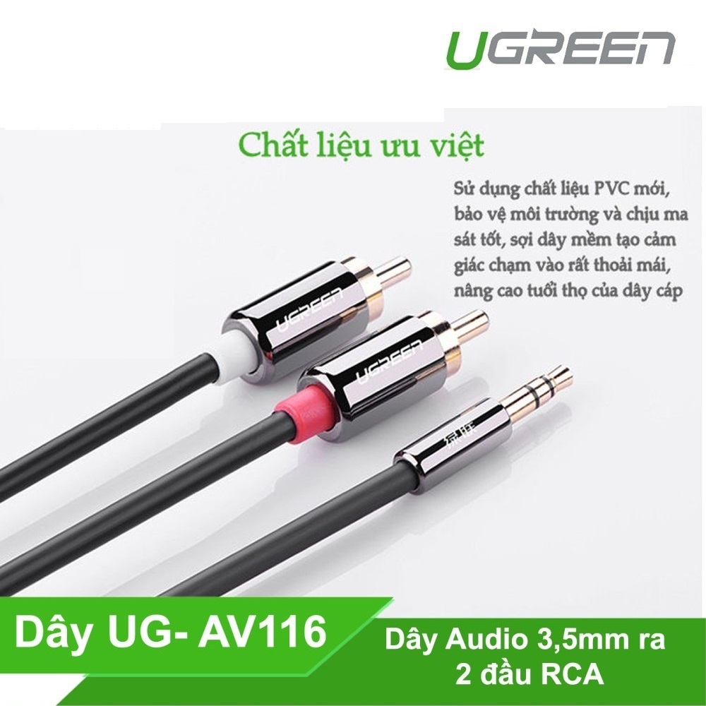 Cáp audio 3.5mm ra 2 đầu RCA 1.5M UGREEN UG-10583
