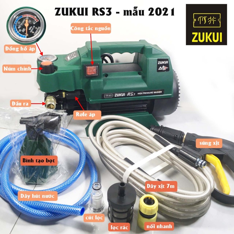 Máy rửa xe Zukui S5-Zukui RS3 -Osaka ZJ - 2400W-BH 12 tháng-chỉnh áp lực-tặng kèm bình xà phòng - Gia Dụng Minh Vy