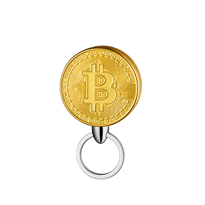 Hột quẹt bật lửa móc khóa đồng Bitcoin kim loại - xài gas