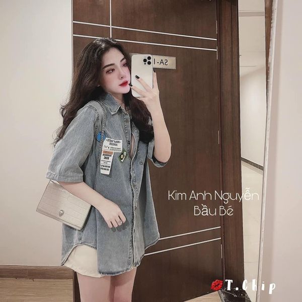 Áo sơ mi bò logo cộc tay