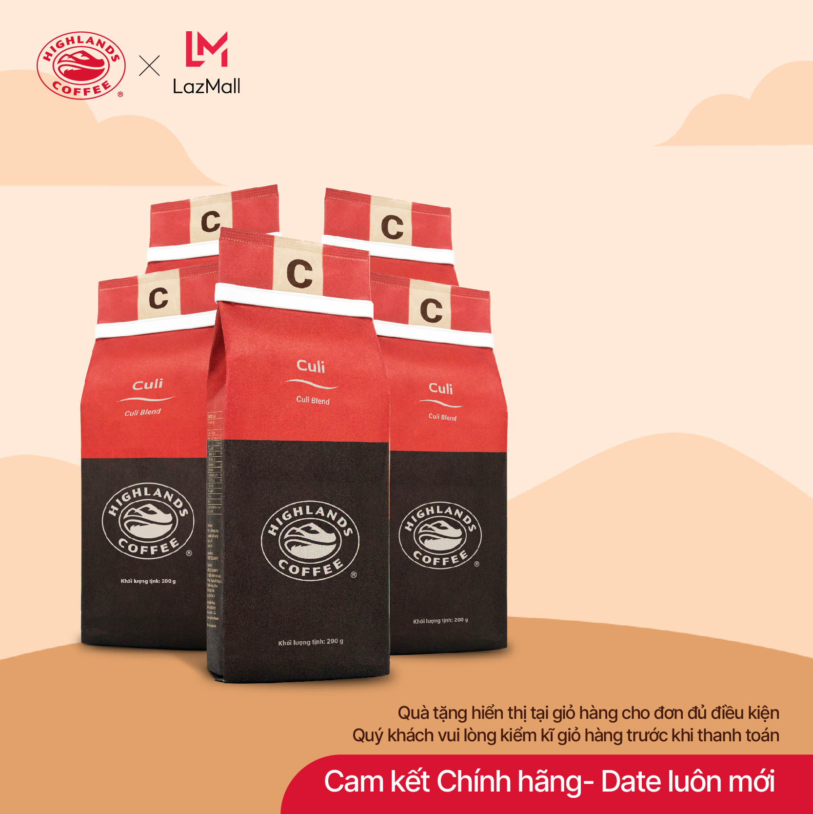 [Hot Deal: Buy 5 Packs and Get 1 Pack of Moka 200g for Free] Combo of 5 Culi Highlands Coffee 200g Roasted and Ground Coffee. Gifts (Within the Limited Quantity Range) Are Shown in the Shopping Cart.