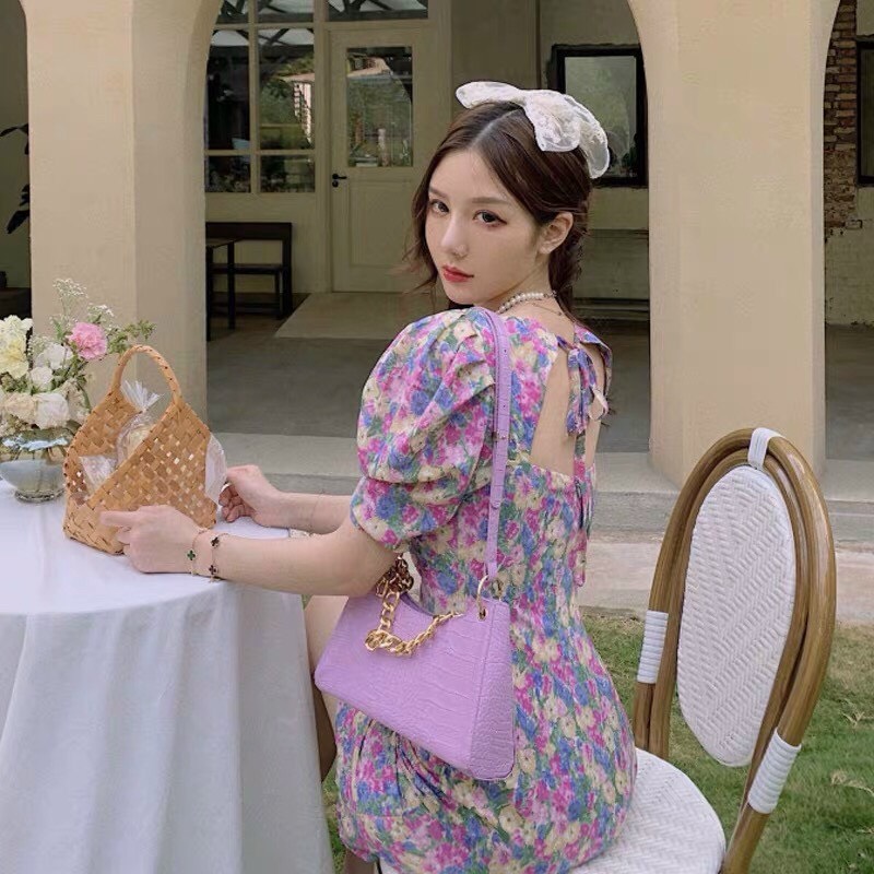 ĐẦM HOA TÍM TIỂU THƯ TAY BÚP NỮ TÍNH