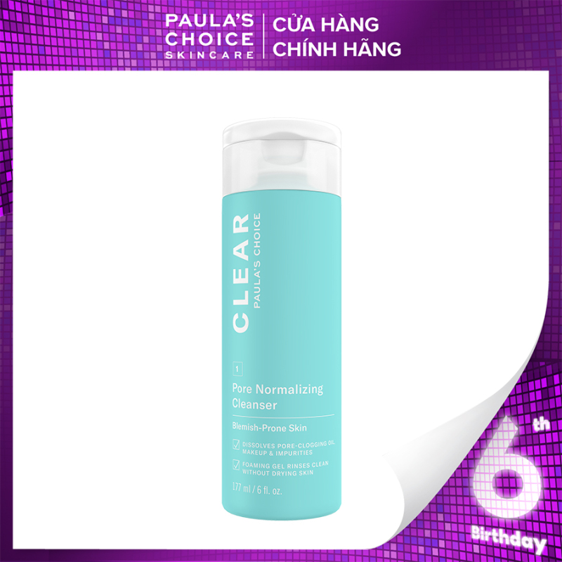 Sữa rửa mặt dạng gel ngăn ngừa mụn và se khít lỗ chân lông Paula’s Choice Clear Pore Normalizing Cleanser 177 ml 6002 giá rẻ