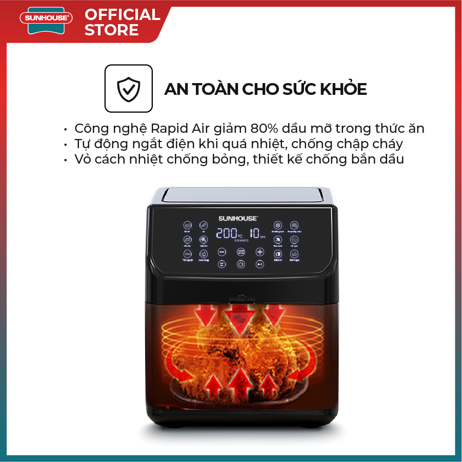 Nồi chiên không dầu 6L SUNHOUSE SHD4087 - Điều khiển cảm ứng - 12 Chức năng - Công suất 1700W - Bảo hành 12 tháng - Hàng Chính Hãng